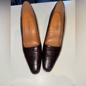 Vintage Ralph Lauren Dark Brown Croc-Embossed Women's Heels Size 10B